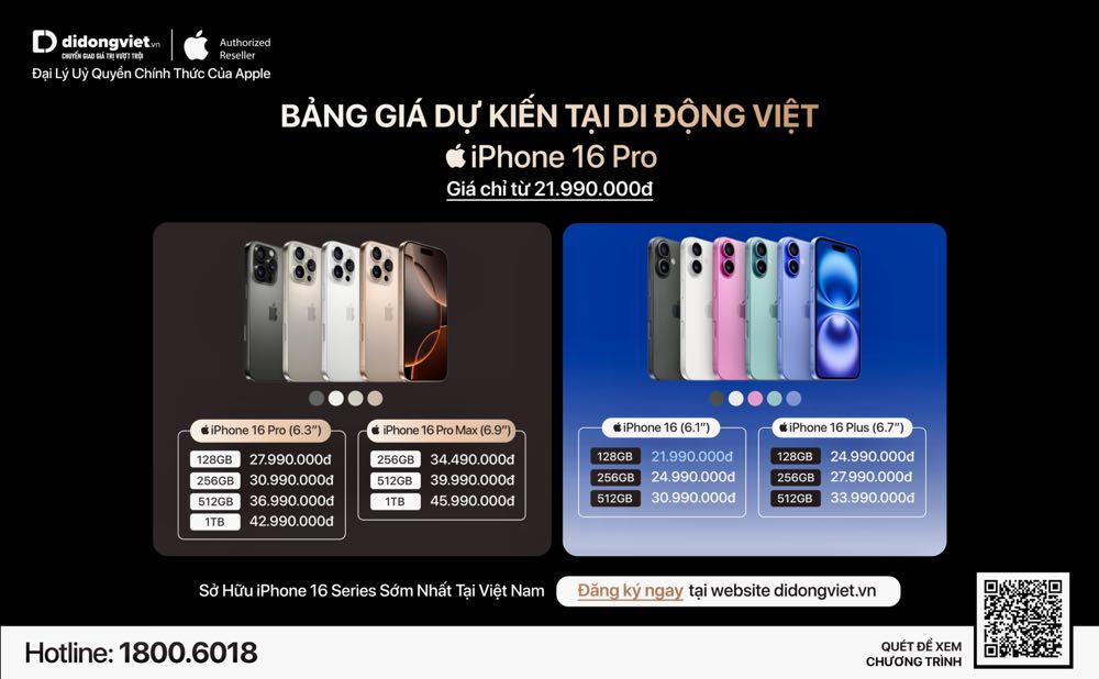 Bảng giá Iphone 16 tại Di động Việt